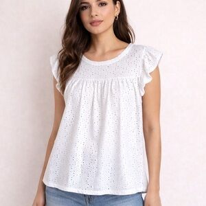 Just Found White Eyelet Embroidery Butterfly Sleeve Top XL - NEW